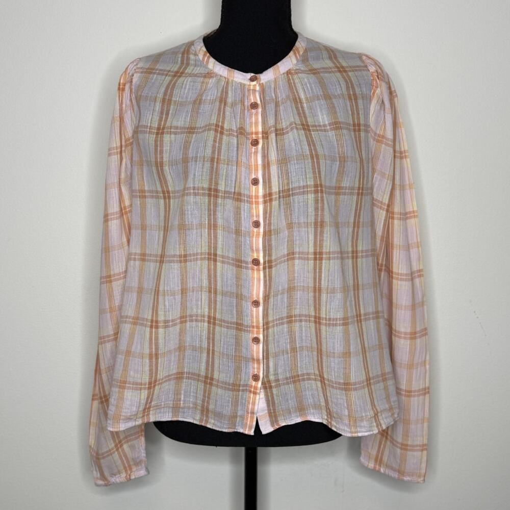 Ulla Johnson Plaid Cotton Blouse Size 8 Boho Spring Top